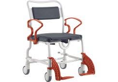Dusch-Toilettenstuhl - 200 kg mit 5-Zoll Rollen, SB 58 cm: grau/feuerrot