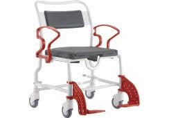 Dusch-Toilettenstuhl - 175 kg mit 5-Zoll Rollen, SB 64 cm: grau/feuerrot